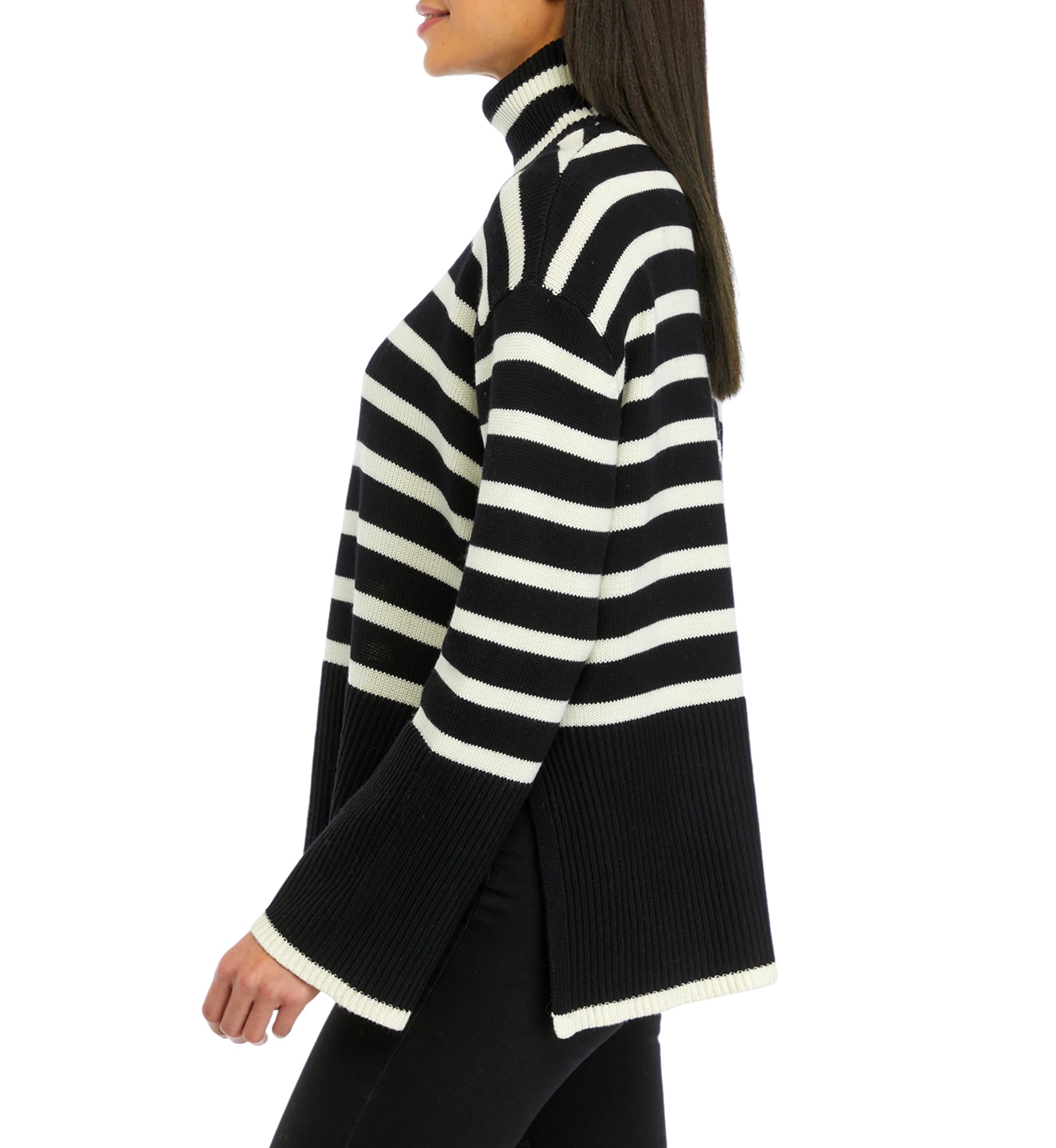 Womens Striped Turtleneck Long Sleeve Knitted Sweater