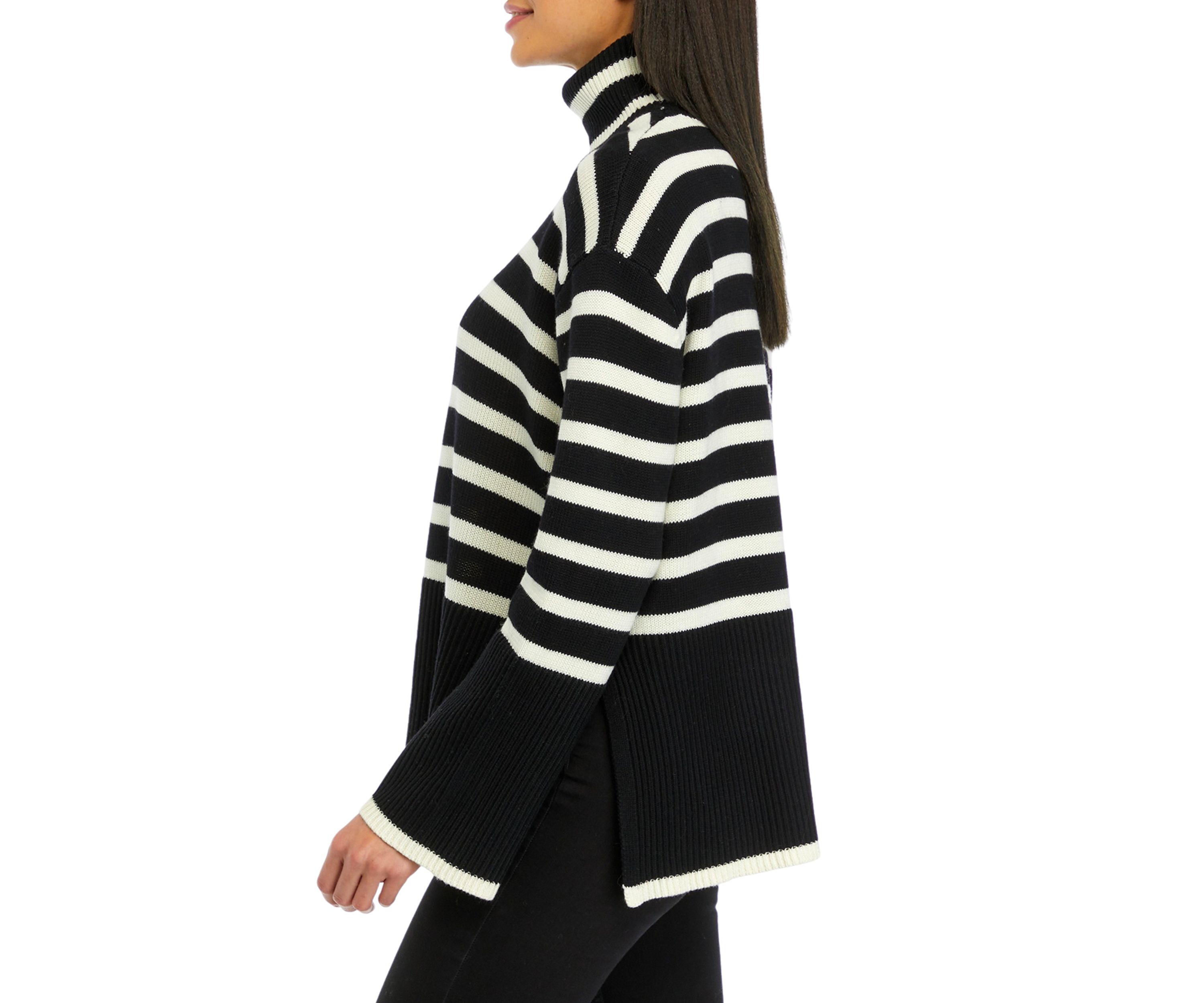 Womens Striped Turtleneck Long Sleeve Knitted Sweater