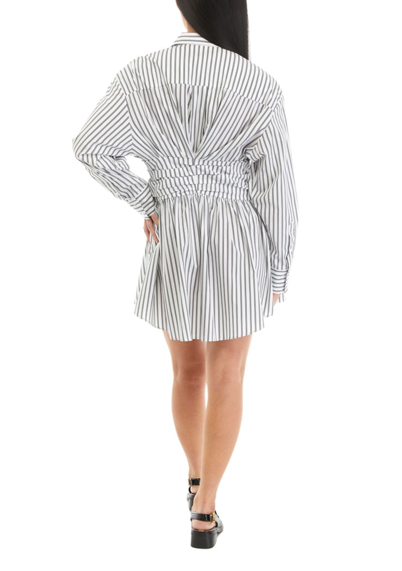Womens Striped Shirred Ruched Shirtdress