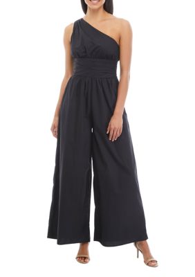 Women's Sleeveless One Shoulder Ruched Waist Jumpsuit