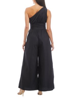 Women's Sleeveless One Shoulder Ruched Waist Jumpsuit