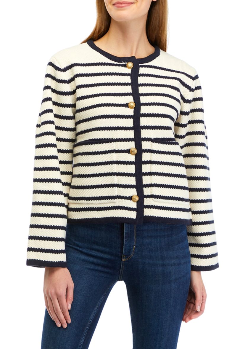 Womens Long Sleeve Striped Cardigan 