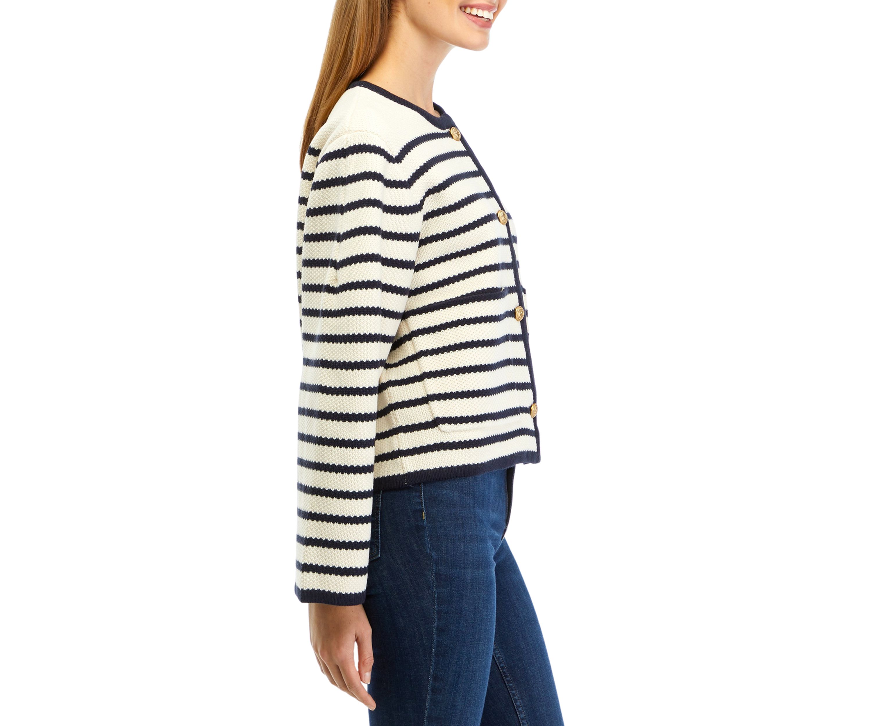 Womens Long Sleeve Striped Cardigan 