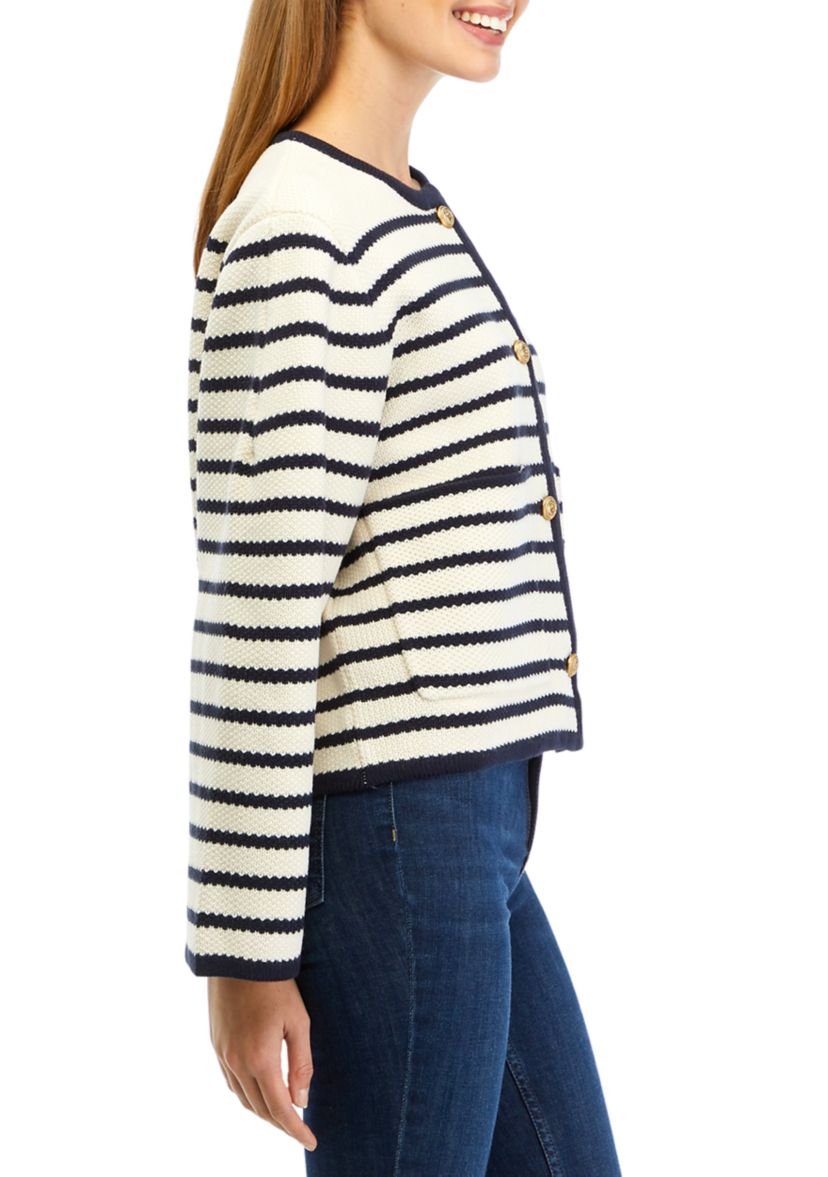 Womens Long Sleeve Striped Cardigan 