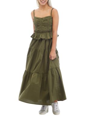 Women's Sleeveless Shirred Tiered Ruffled Midi Dress