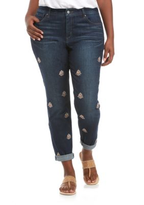 Crown & Ivy™ Plus Size Allover Jeweled Girlfriend jeans | belk