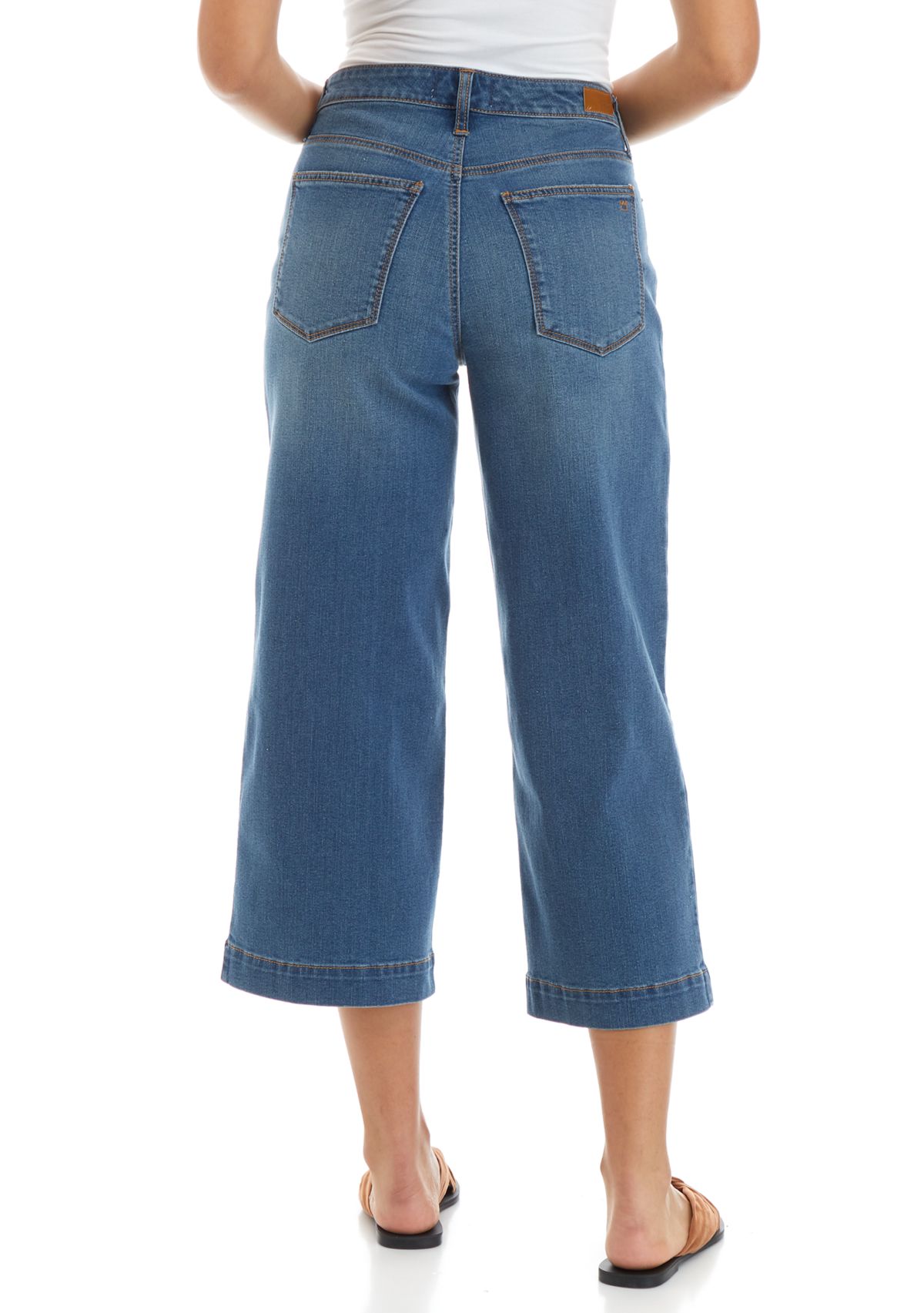 Womens High Rise Wide Leg Cropped Denim Jeans 