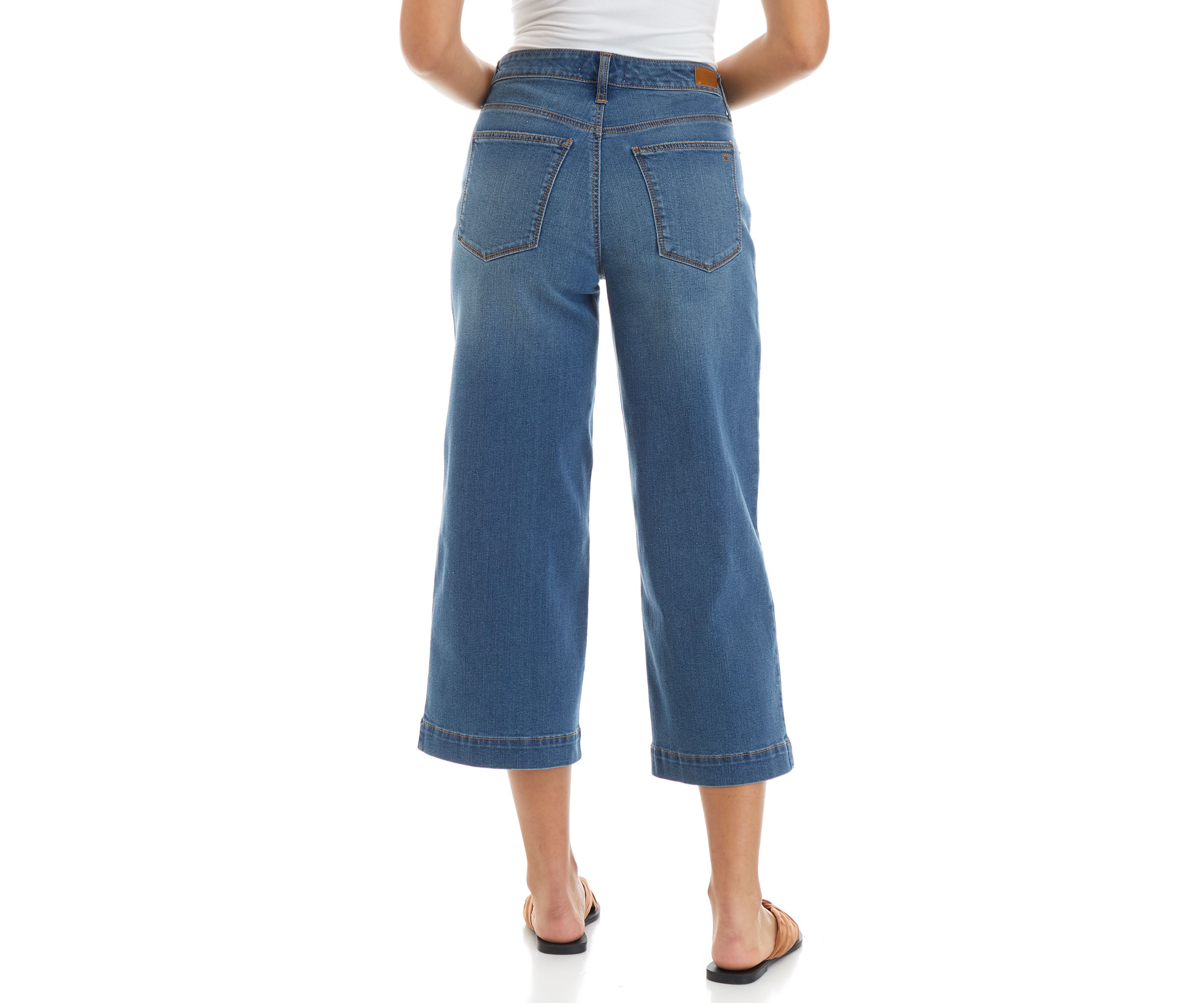 Womens High Rise Wide Leg Cropped Denim Jeans 