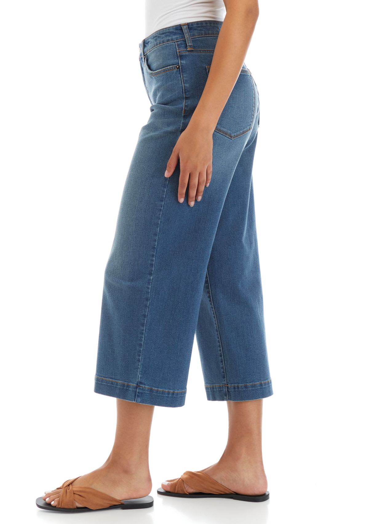 Womens High Rise Wide Leg Cropped Denim Jeans 