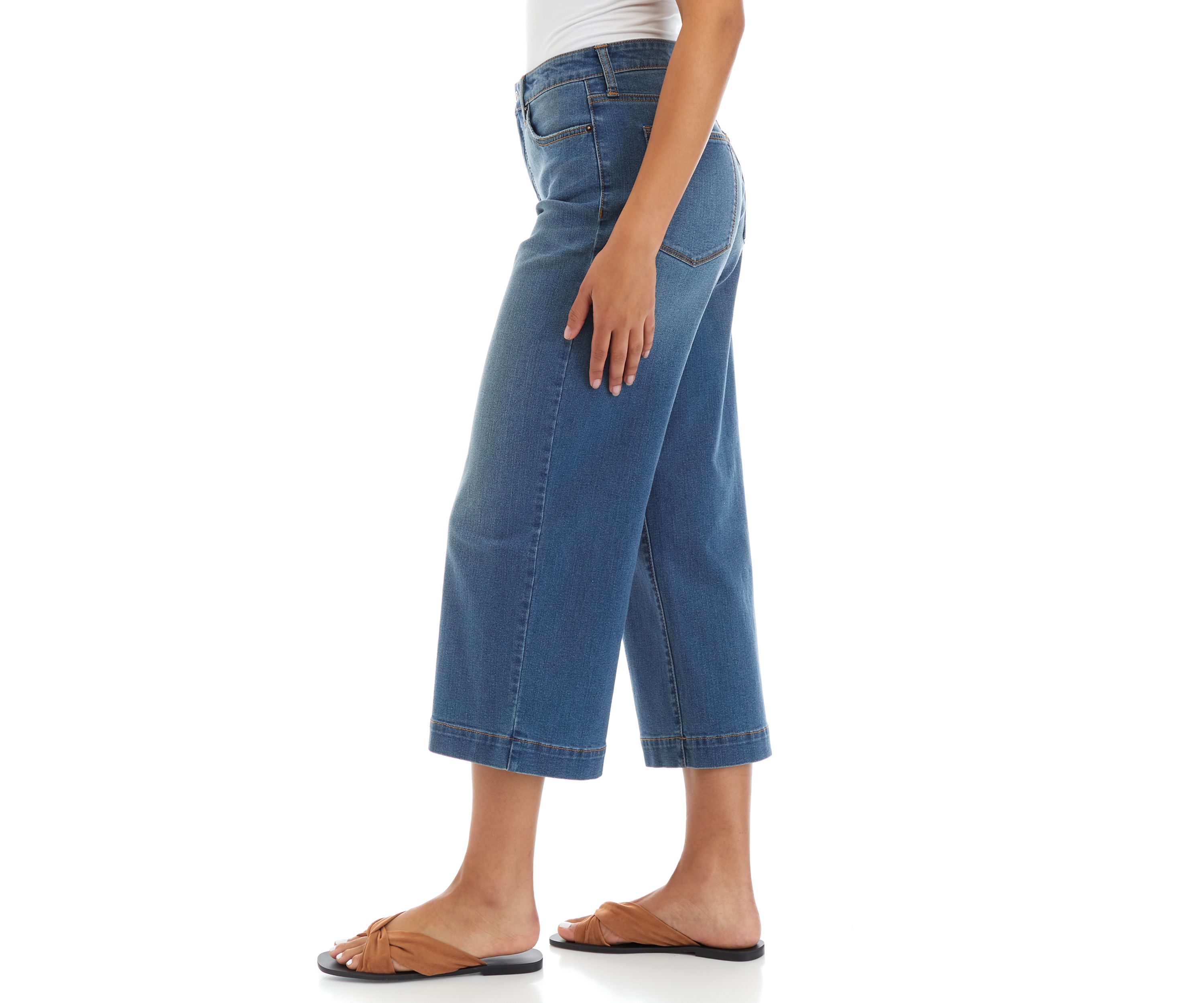 Womens High Rise Wide Leg Cropped Denim Jeans 