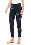 Womens High Rise Embroidered Skinny Jeans 