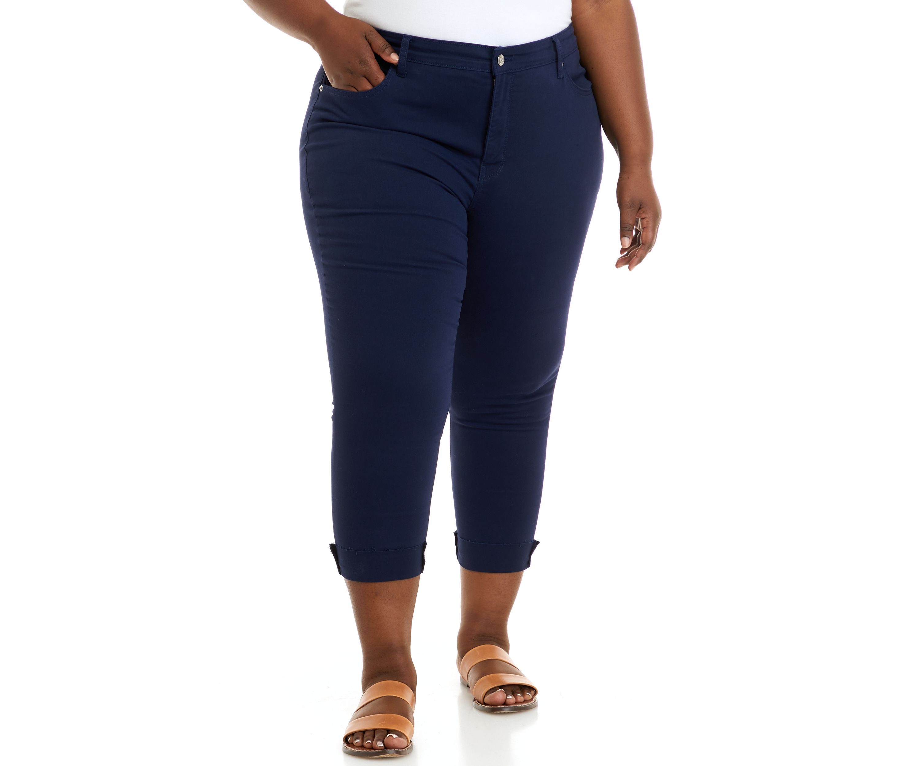 Plus Size Color Denim Cropped Pants