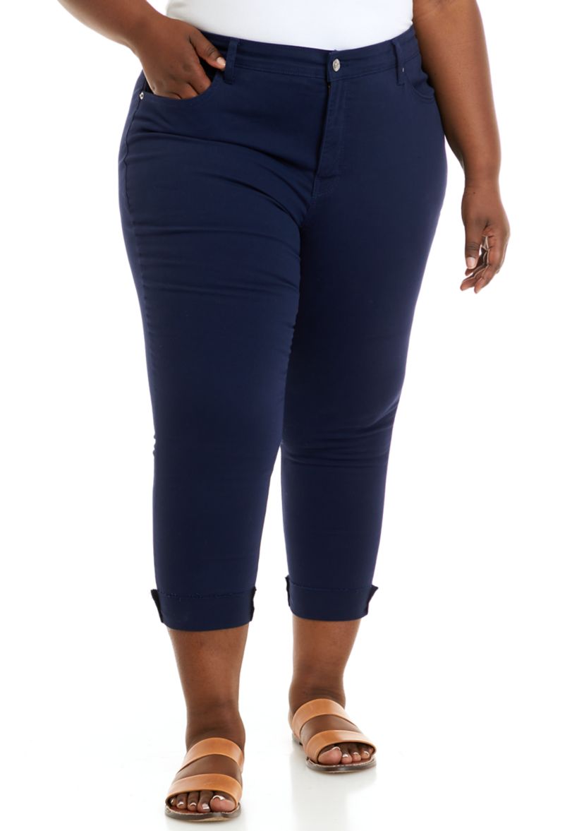 Plus Size Color Denim Cropped Pants