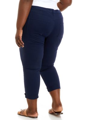 Plus Size Womens Stretch Capri Skinny Pants Ladies Cropped Workout