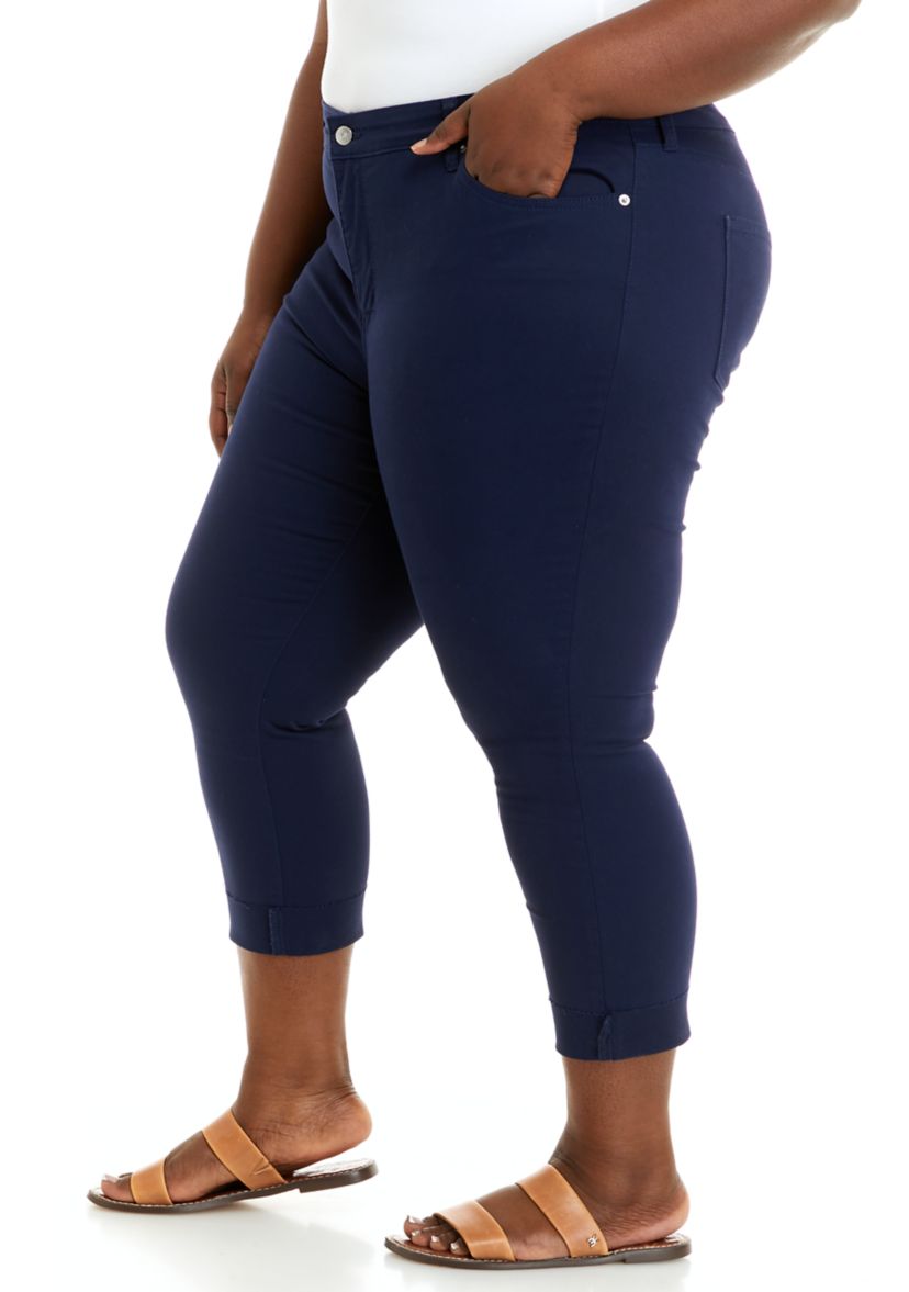 Plus Size Color Denim Cropped Pants