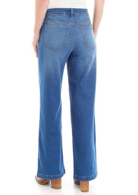 CUTE LONG WIDE-LEG DENIM PANTS, WOMEN TROUSERS BLUE JEANS (BA005)