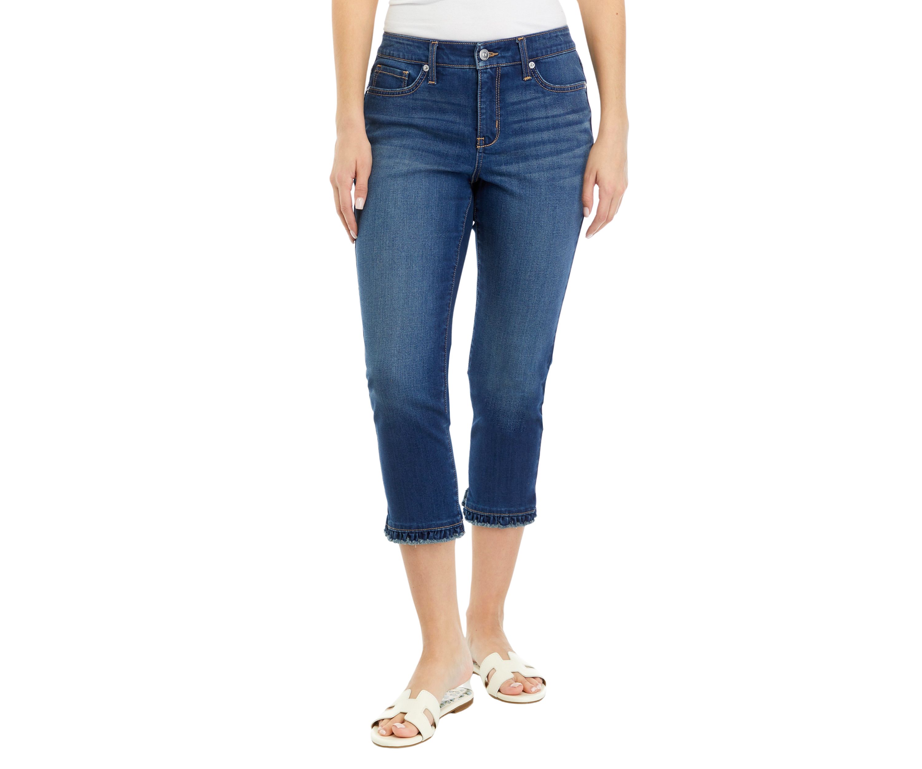 Petite Cropped Ruffle Hem Jeans