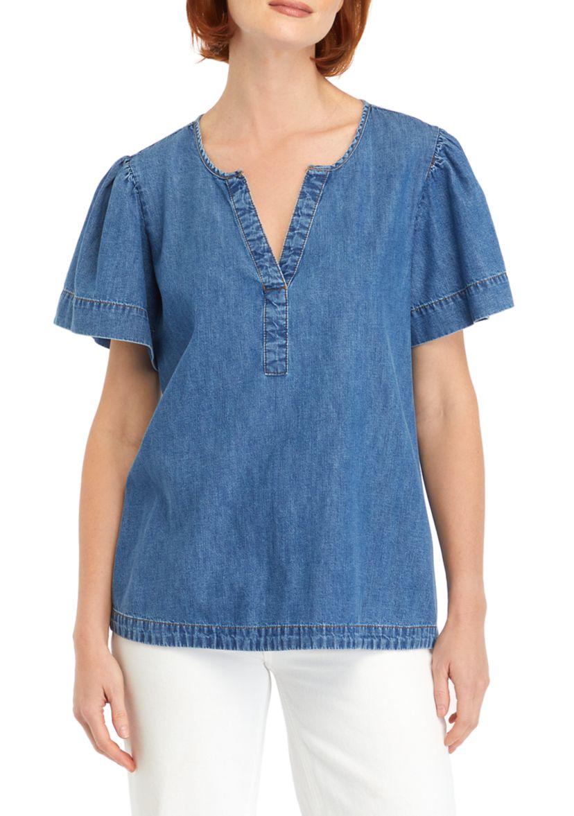 Womens Short Sleeve Popover Denim Top