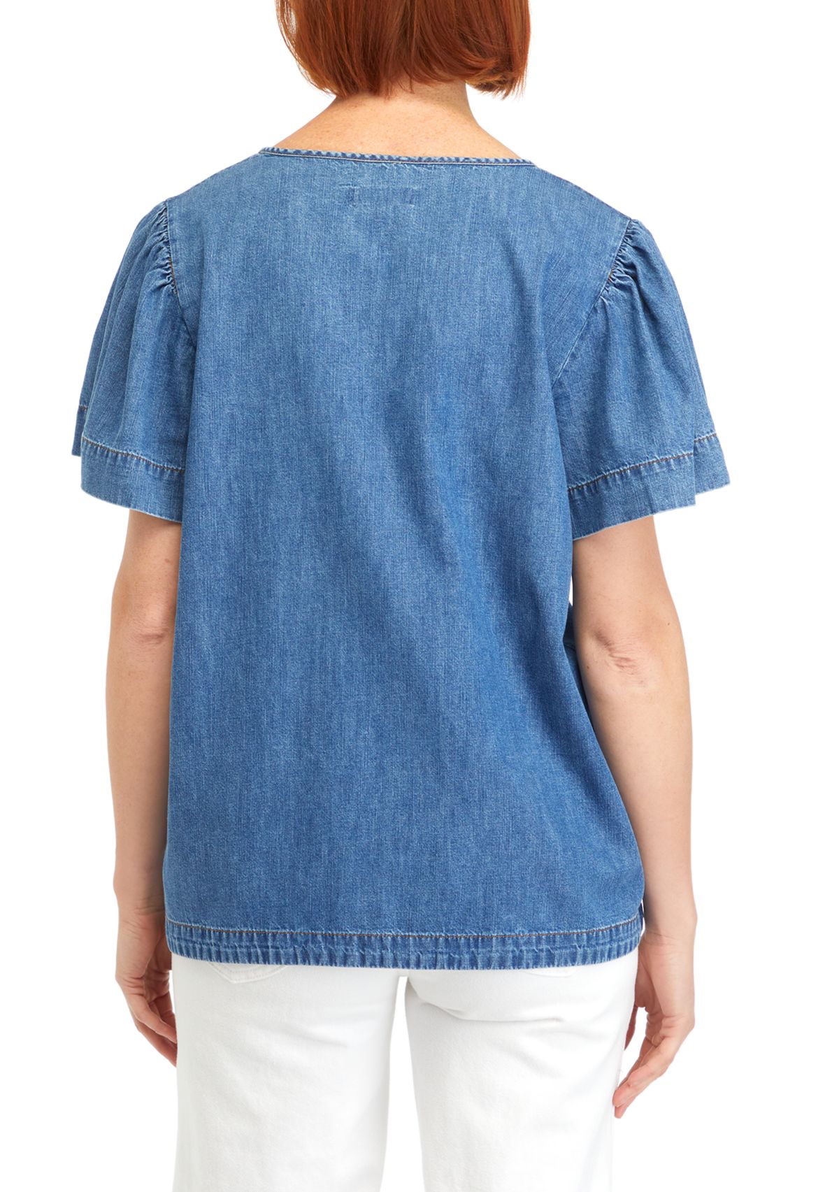 Womens Short Sleeve Popover Denim Top