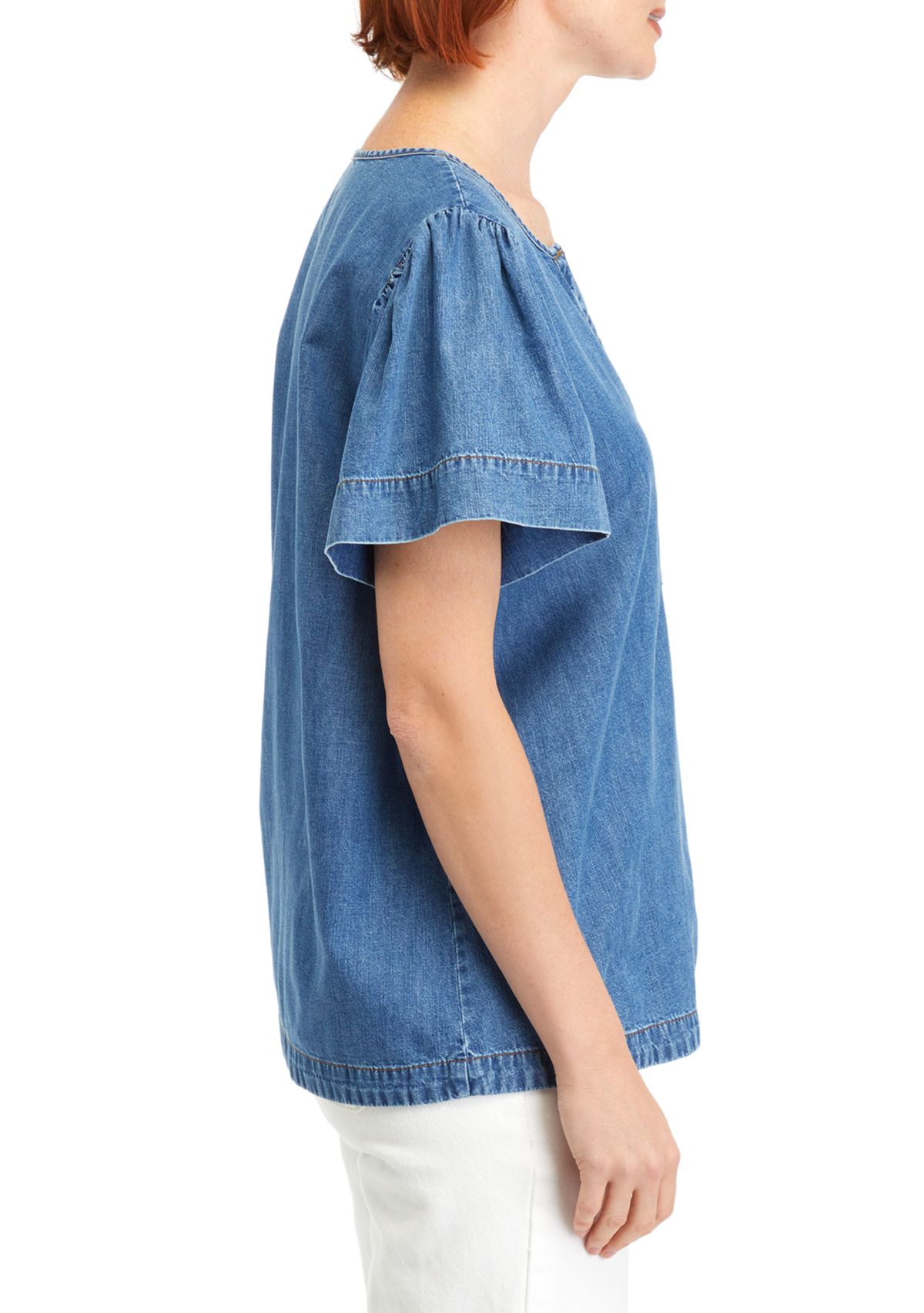 Womens Short Sleeve Popover Denim Top