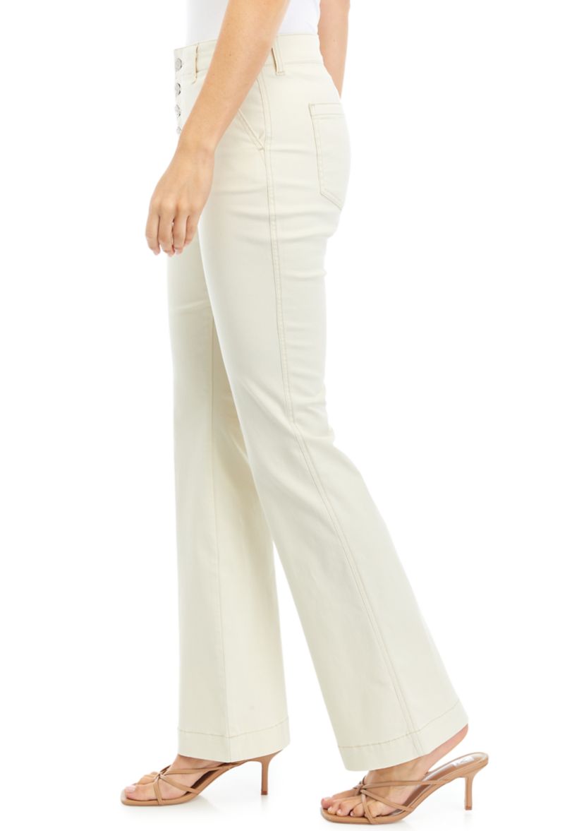 Womens Button Fly Flare Jeans