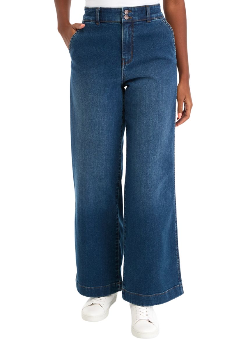 Womens Double Button Wide Leg Pants