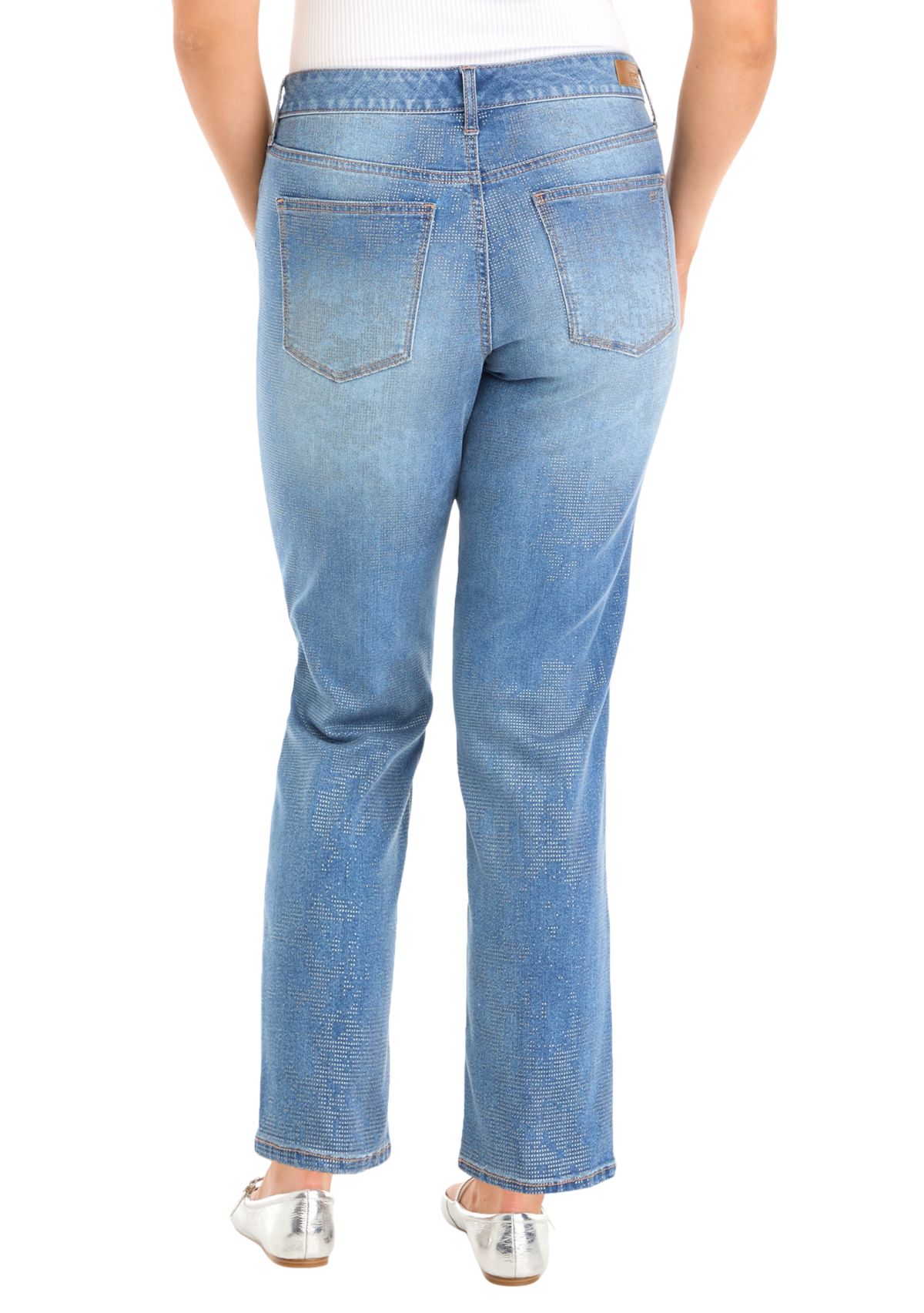 Womens Glitter Denim Straight Jeans
