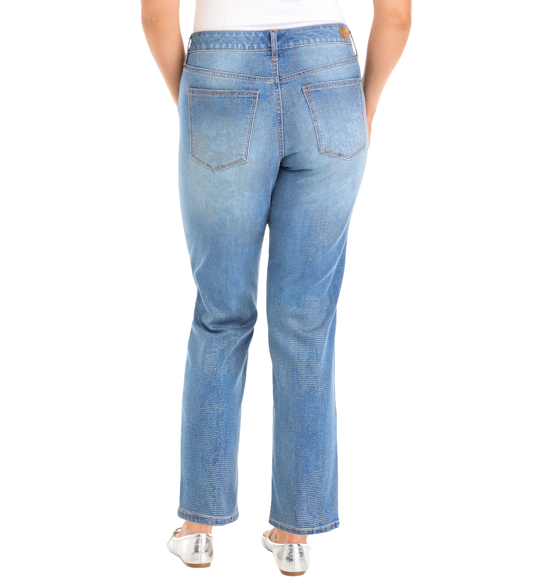 Womens Glitter Denim Straight Jeans