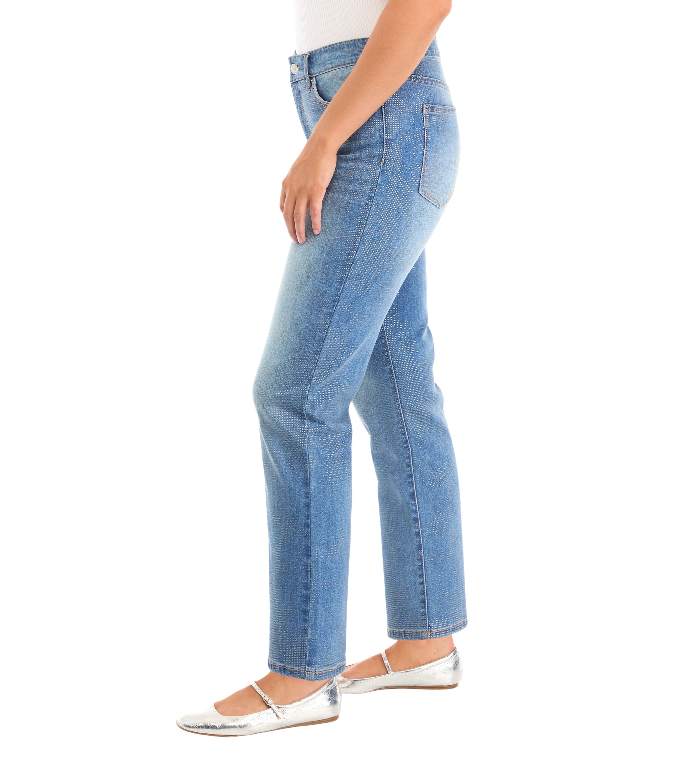 Womens Glitter Denim Straight Jeans