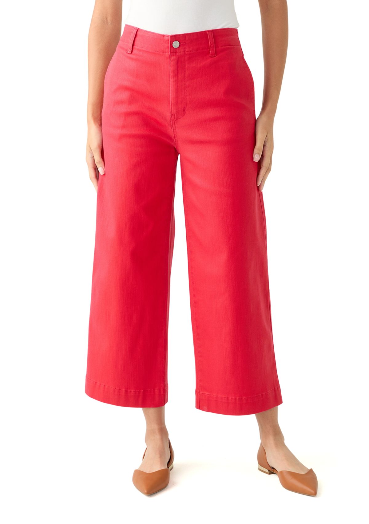 Womens Coated Crop Wide Leg Pants