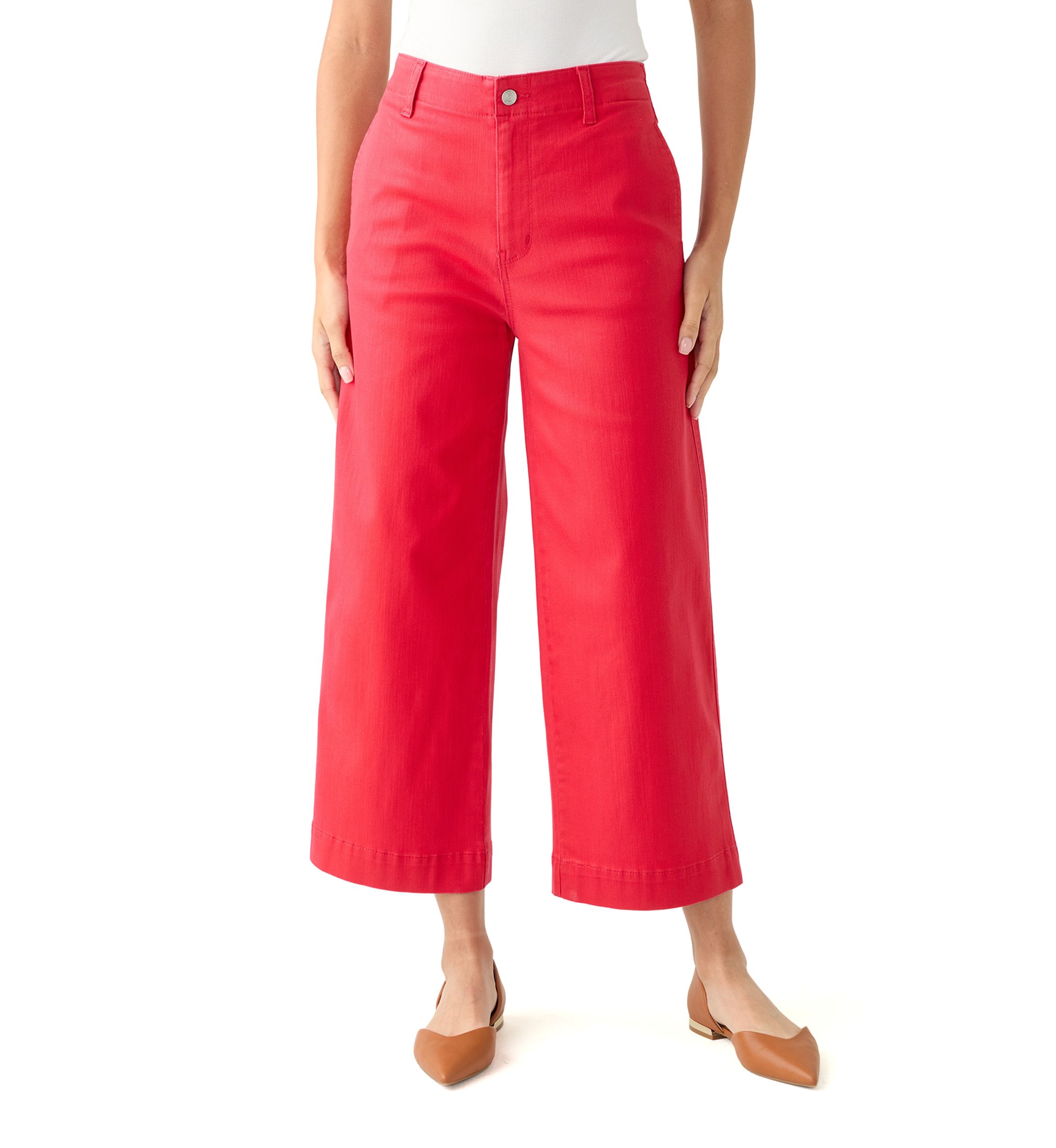 Womens Coated Crop Wide Leg Pants