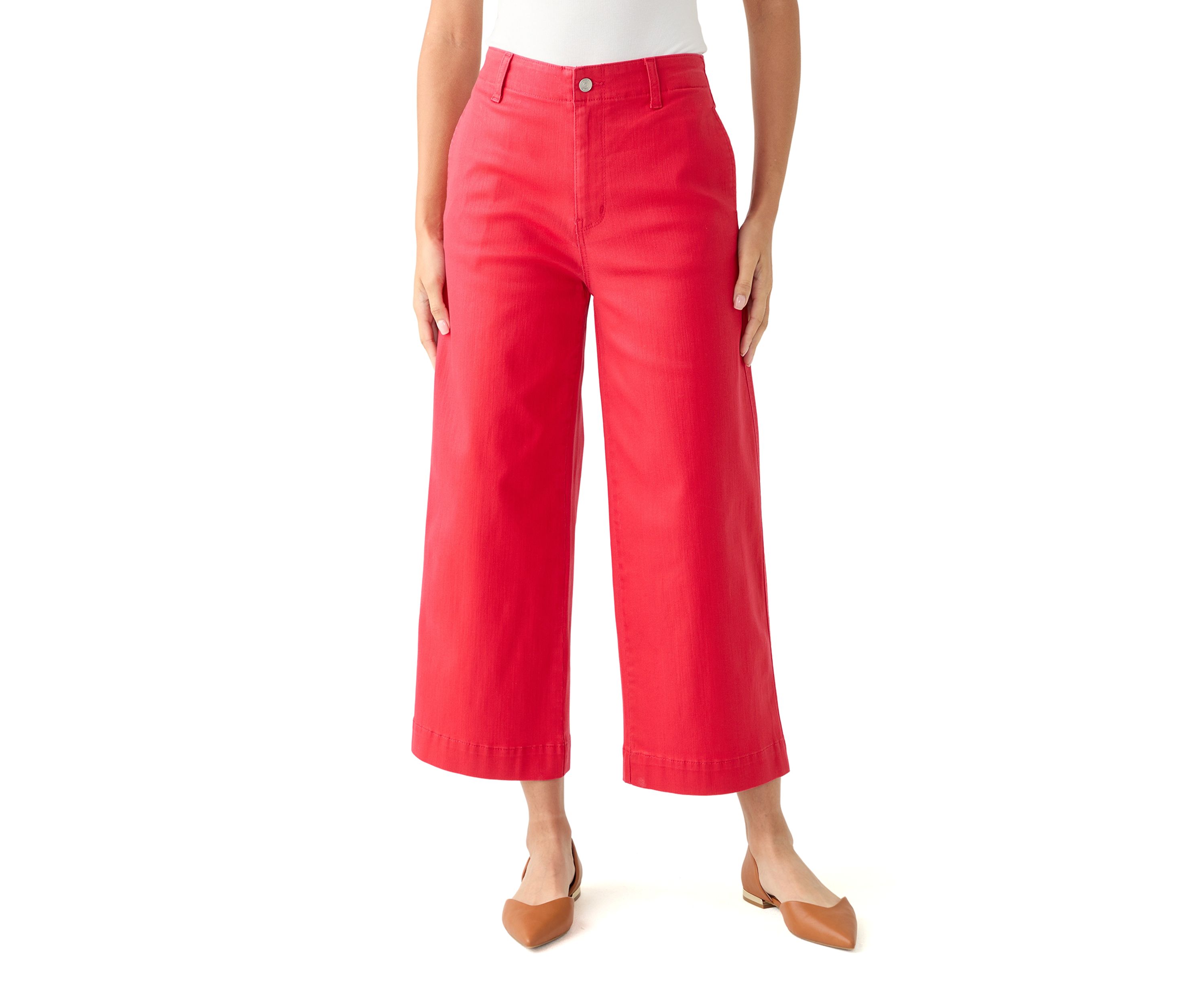 Womens Coated Crop Wide Leg Pants