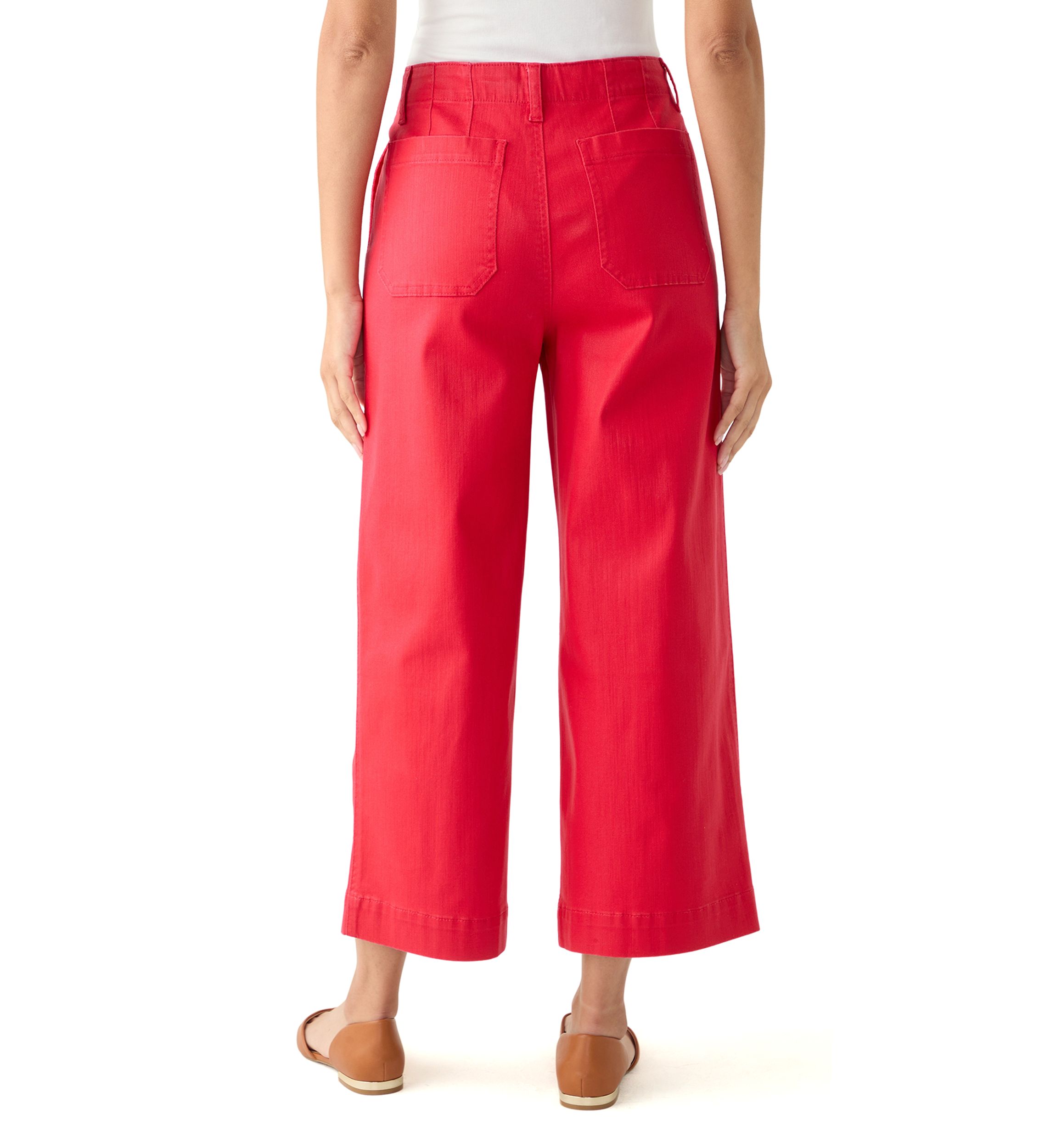 Womens Coated Crop Wide Leg Pants