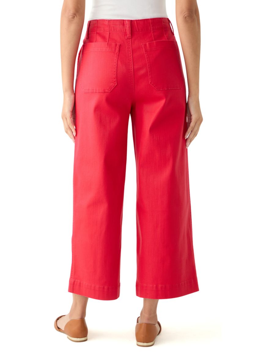 Womens Coated Crop Wide Leg Pants