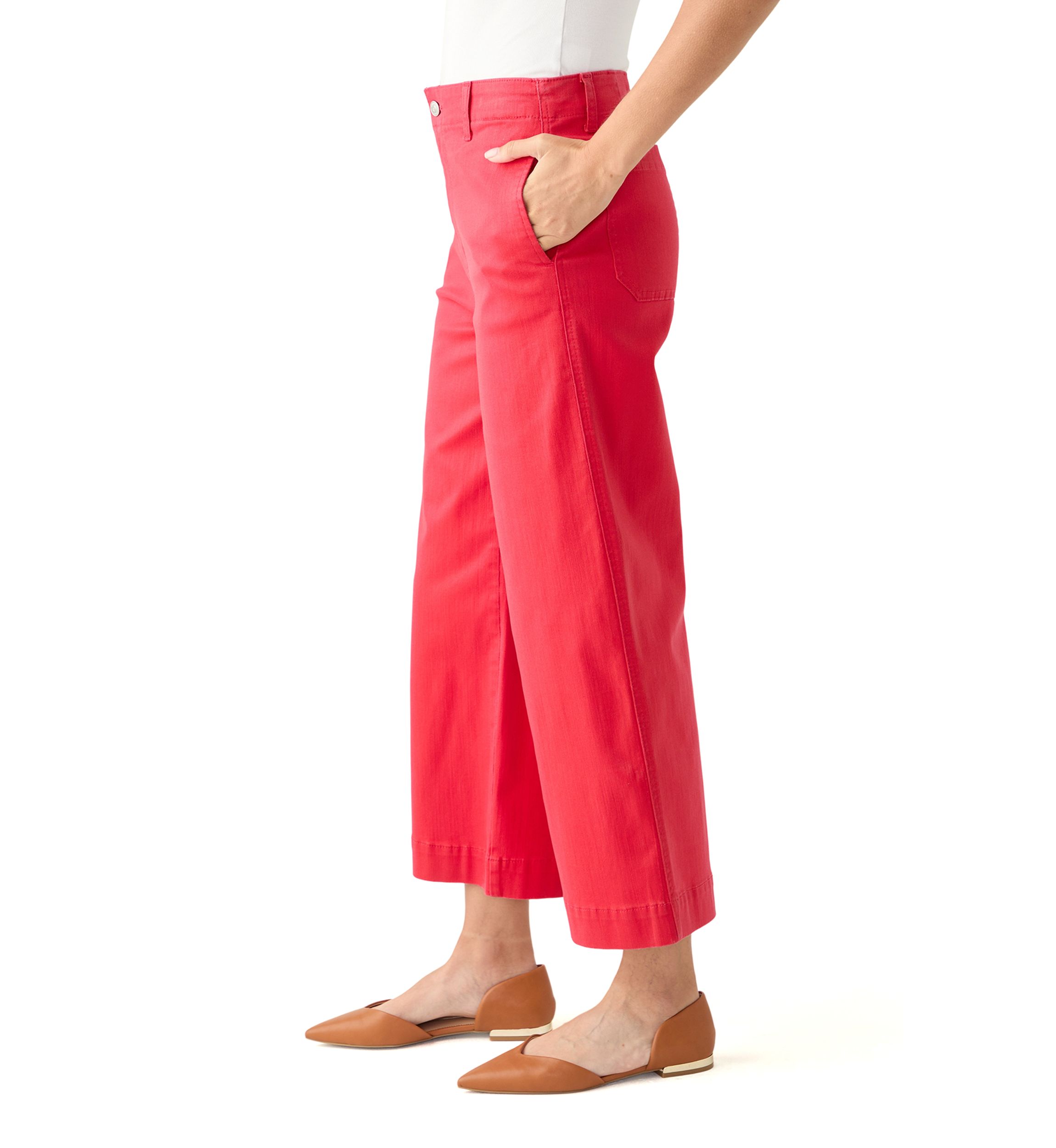 Womens Coated Crop Wide Leg Pants