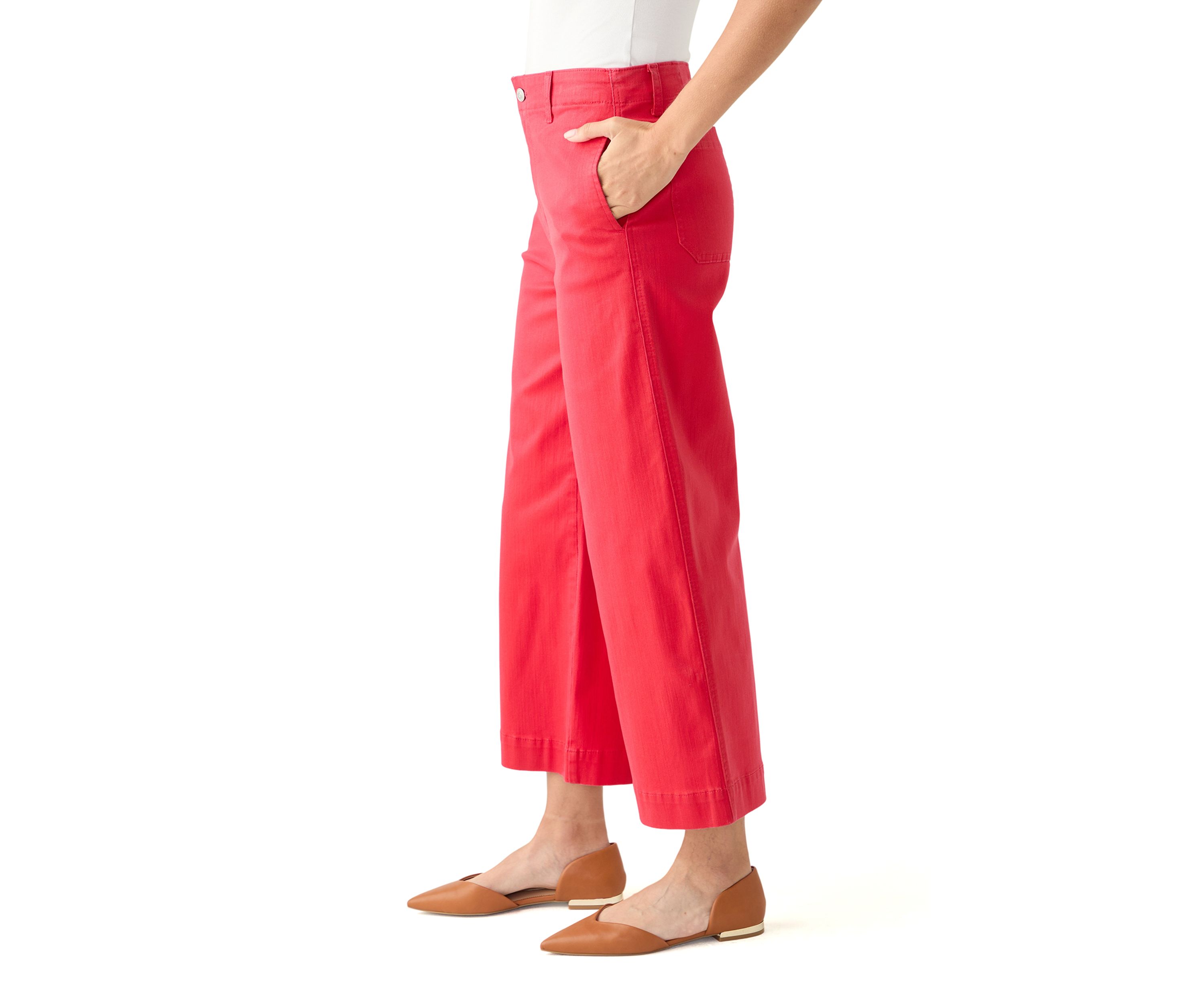 Womens Coated Crop Wide Leg Pants
