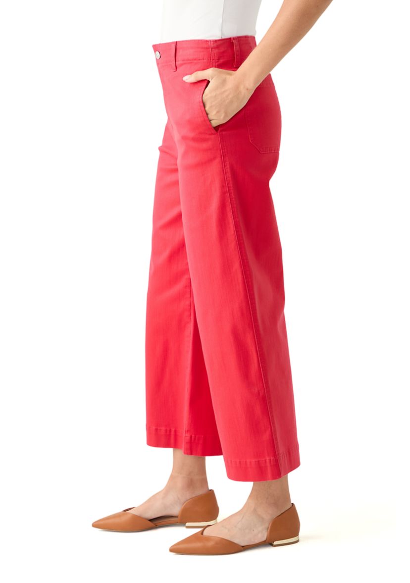 Womens Coated Crop Wide Leg Pants