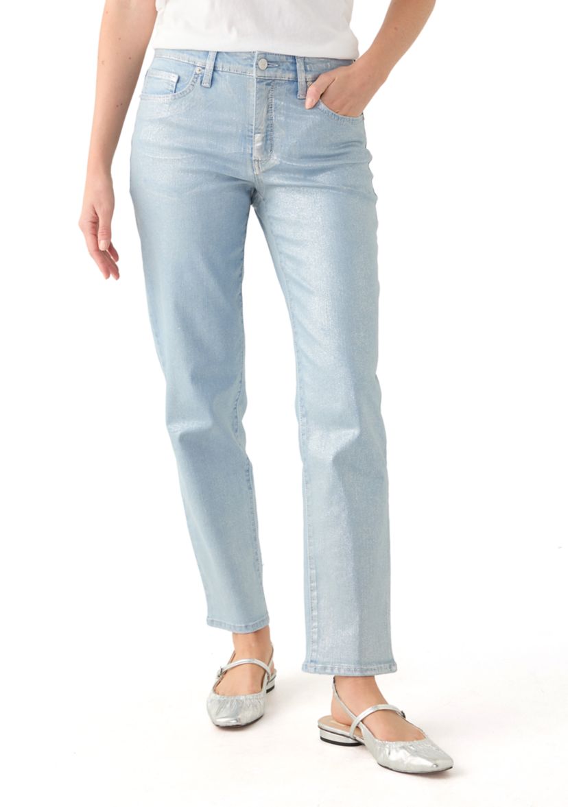 Womens Silver Foil Straight Jeans