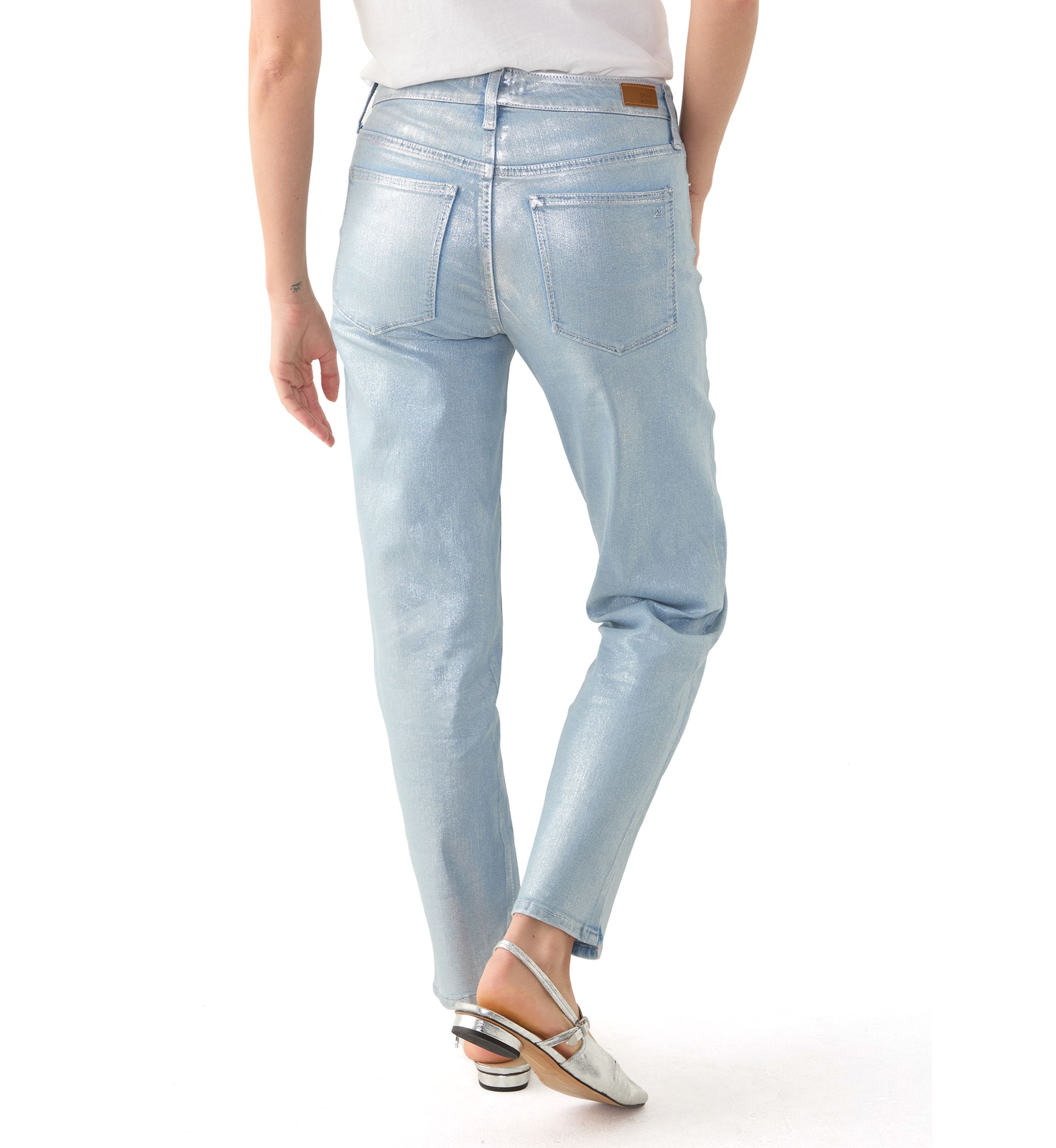 Womens Silver Foil Straight Jeans