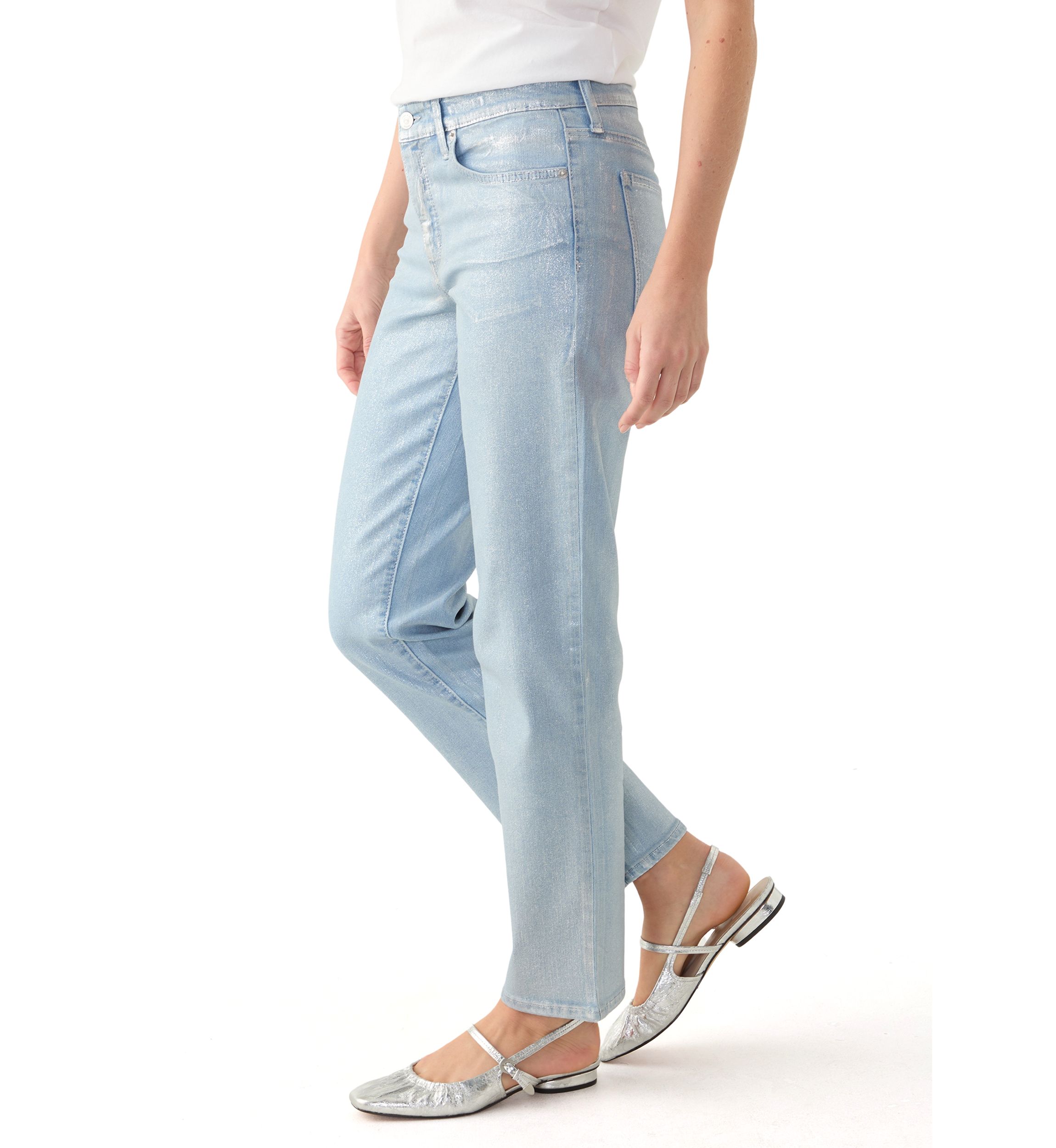 Womens Silver Foil Straight Jeans