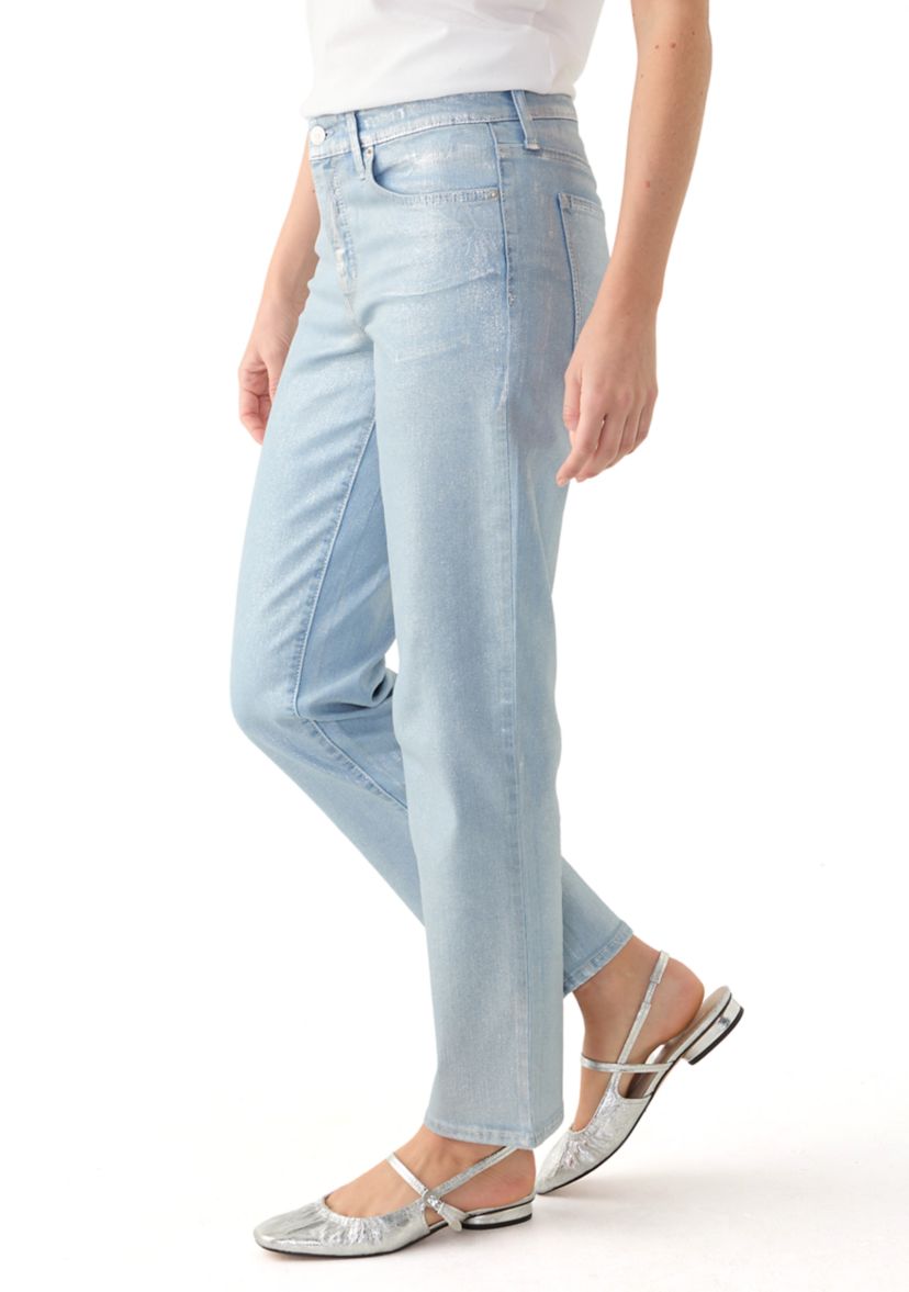 Womens Silver Foil Straight Jeans