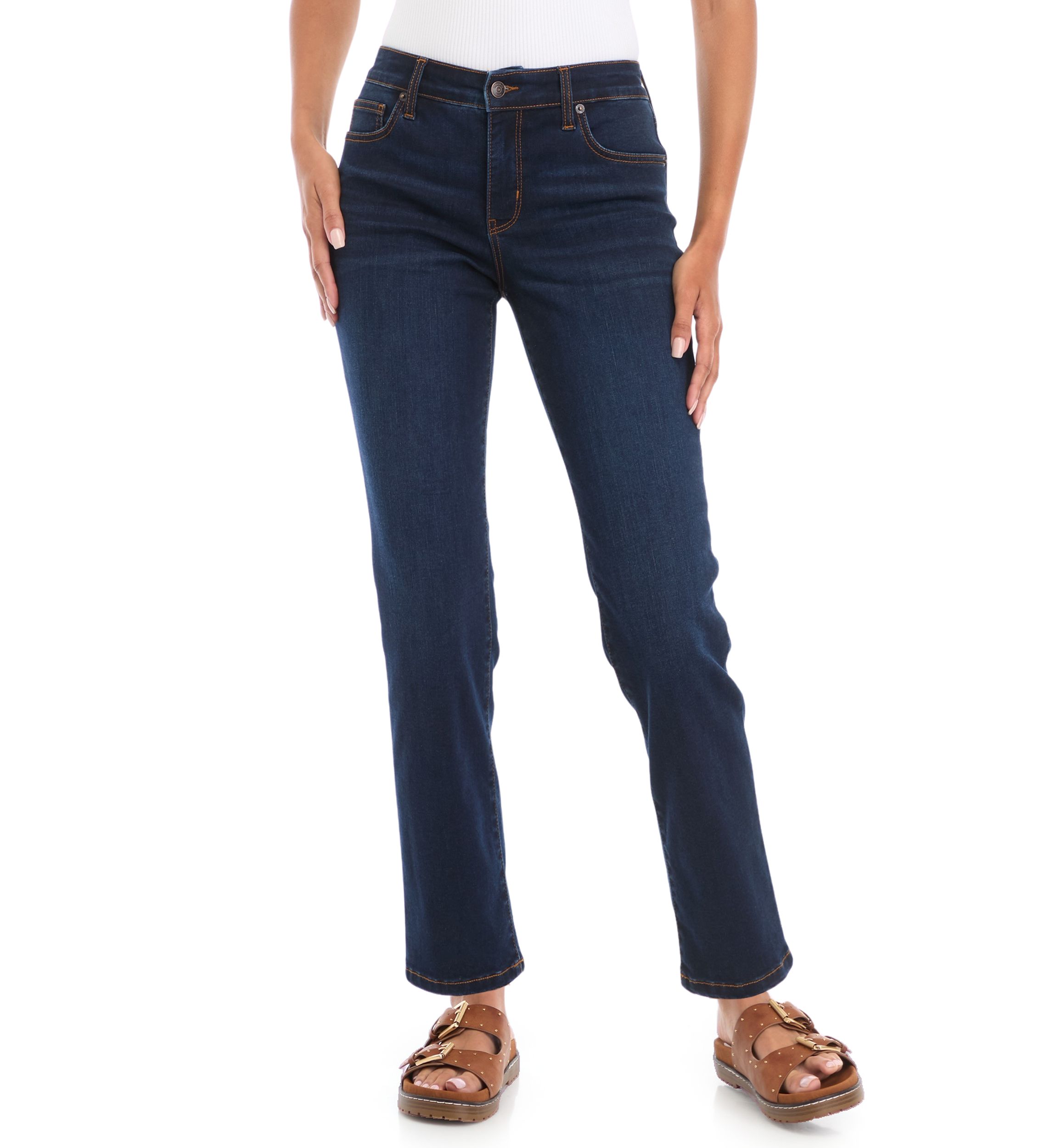 Petite Mid Rise Straight Jeans