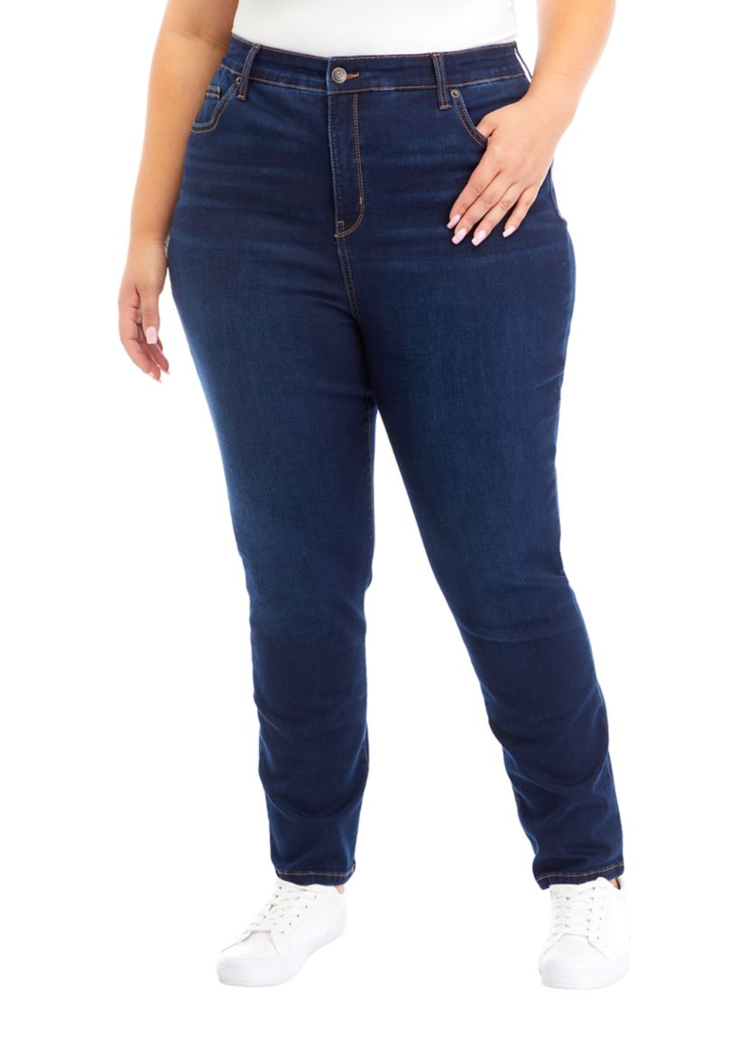 Plus Size Mid Rise Straight Jeans 