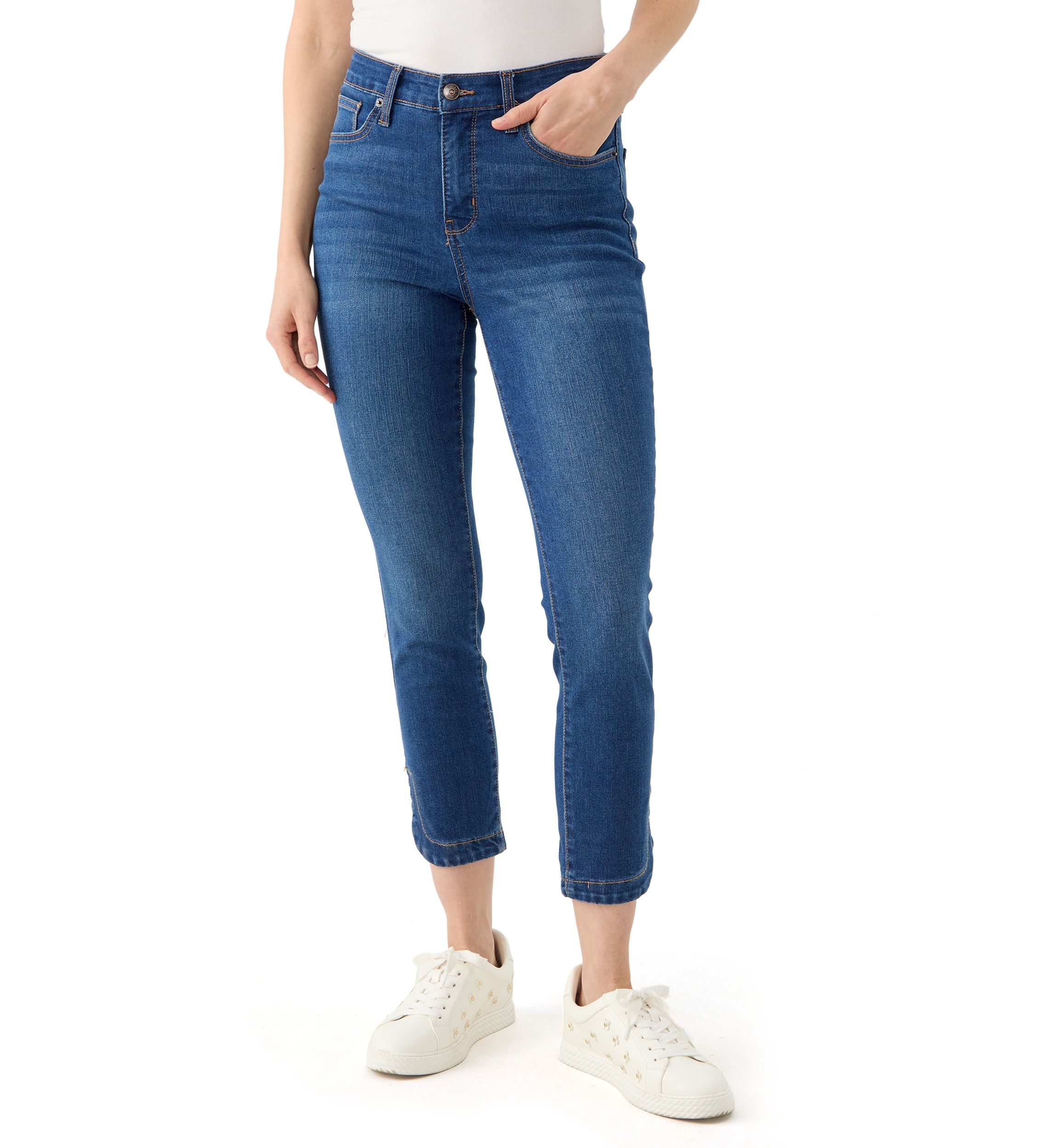 Womens Tulip Hem Cropped Color Washed Jeans