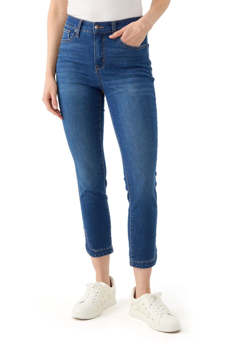 Womens Tulip Hem Cropped Color Washed Jeans