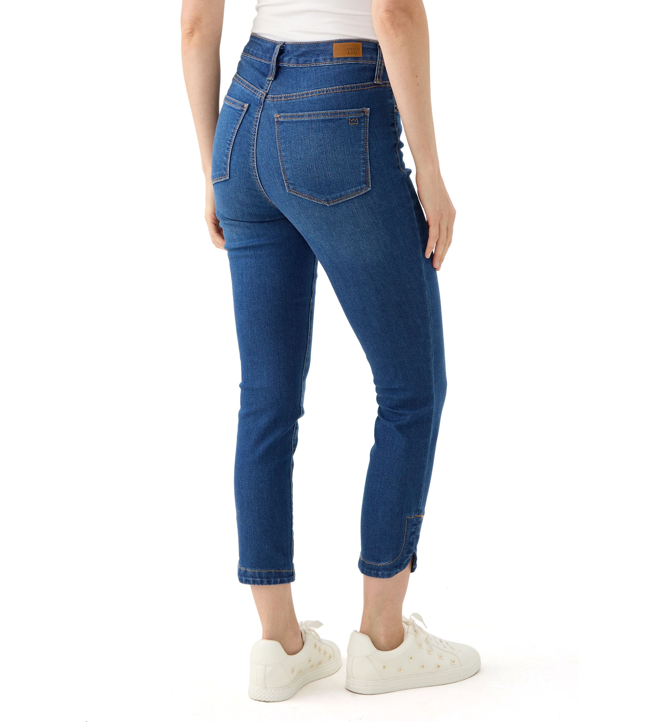 Womens Tulip Hem Cropped Color Washed Jeans