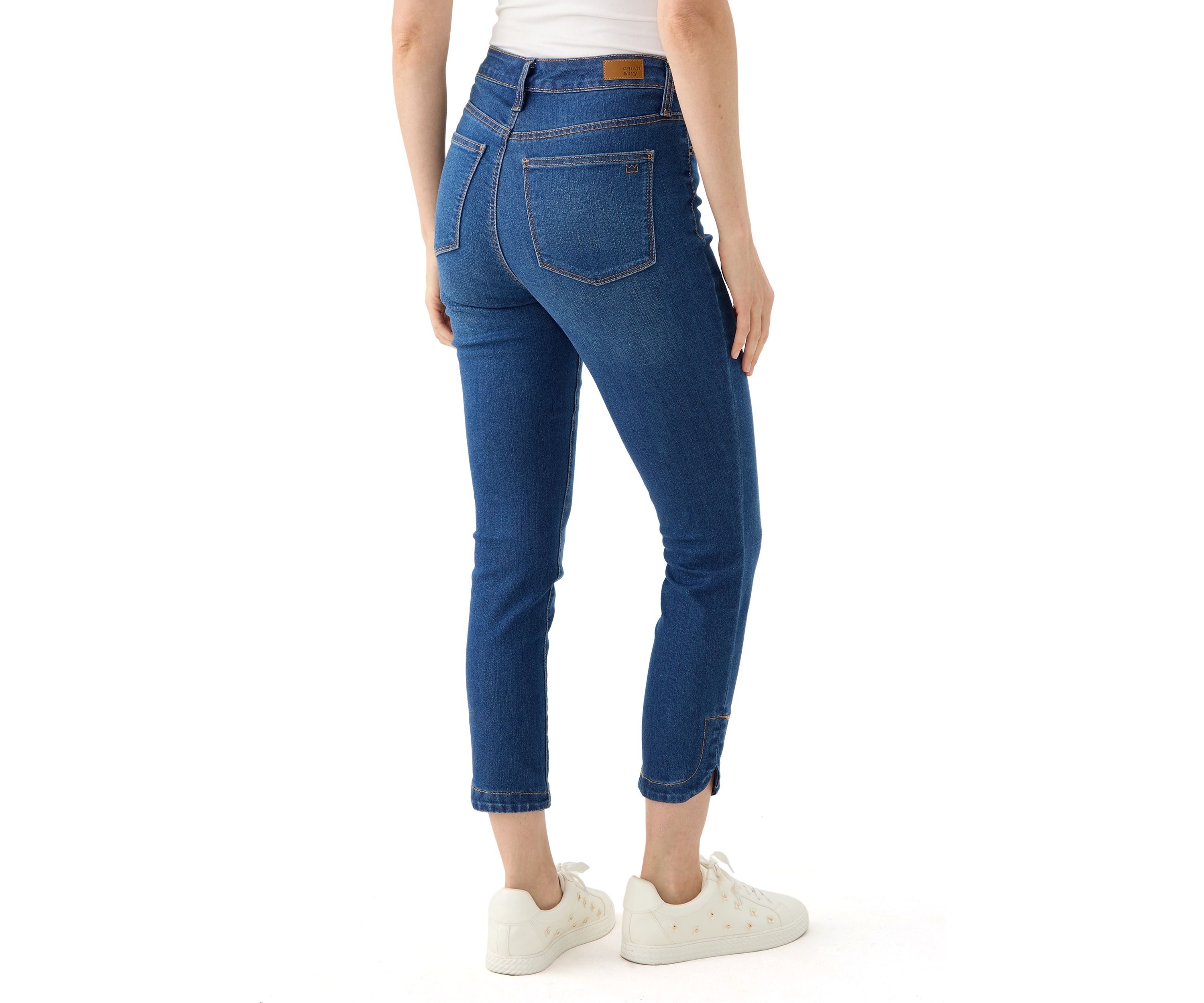 Womens Tulip Hem Cropped Color Washed Jeans