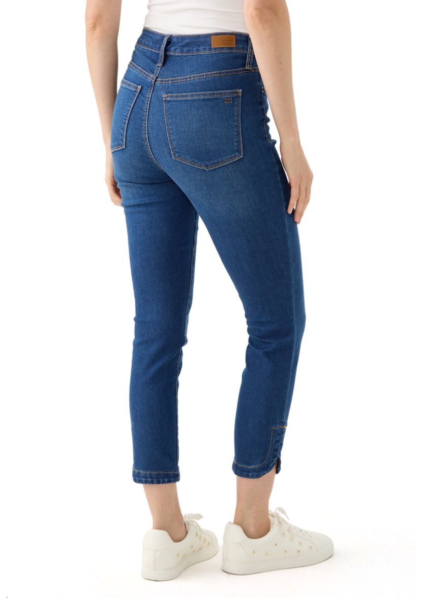 Womens Tulip Hem Cropped Color Washed Jeans