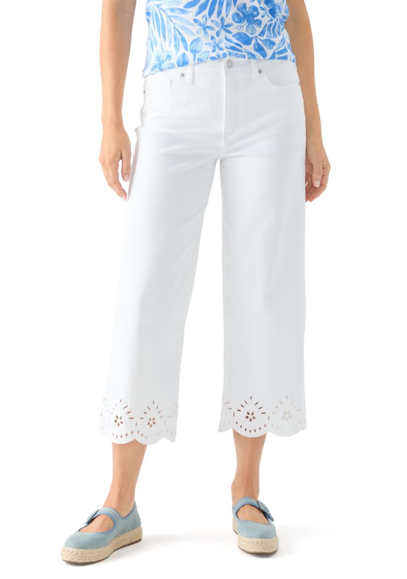Womens Eyelet Scallop Hem Cropped Pants