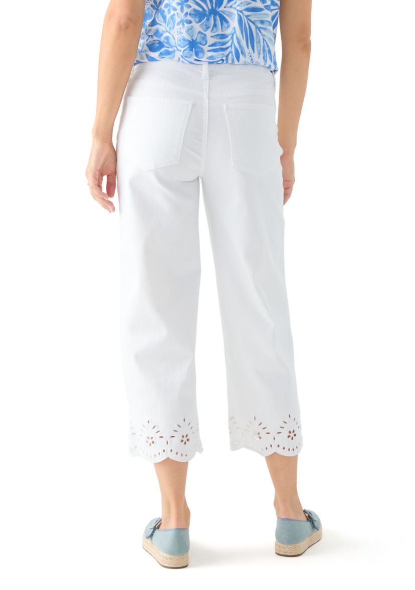 Womens Eyelet Scallop Hem Cropped Pants